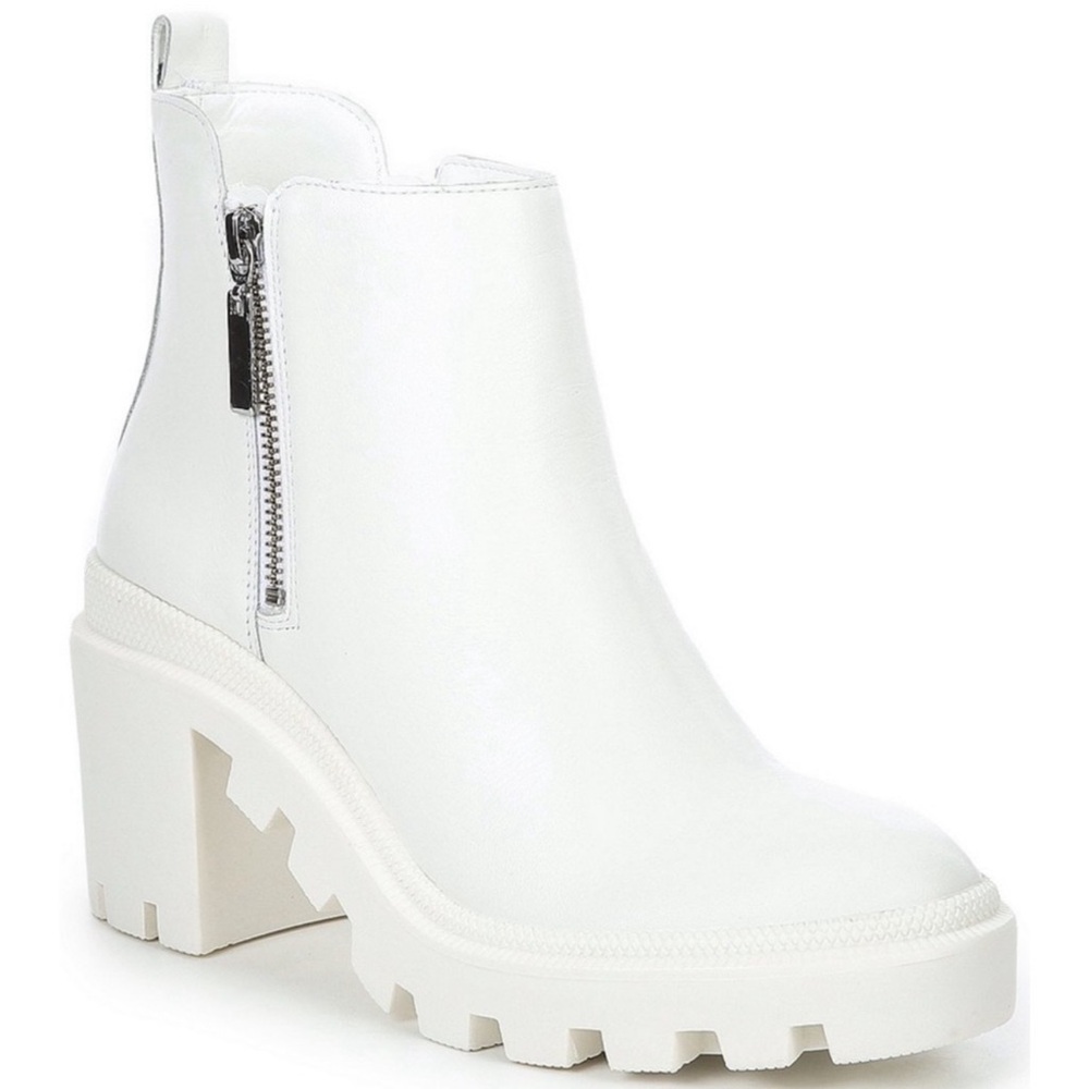 GB So-lution Style White Leather Chunky Lug Sole Booties Size 9.5